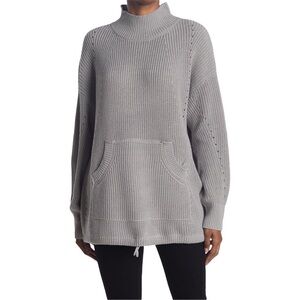 RDI Nordstrom Mock Neck Kangaroo Pocket Ribbed Tunic Sweater Grey Medium New